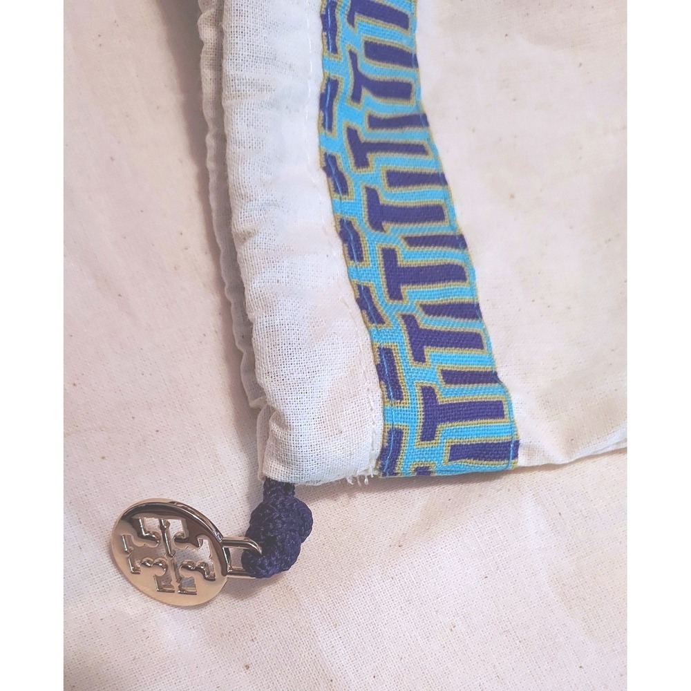 Tory Burch Dust Bag Unisex OS Cream Blue Teal T-Logo Ribbon Drawstring Charm